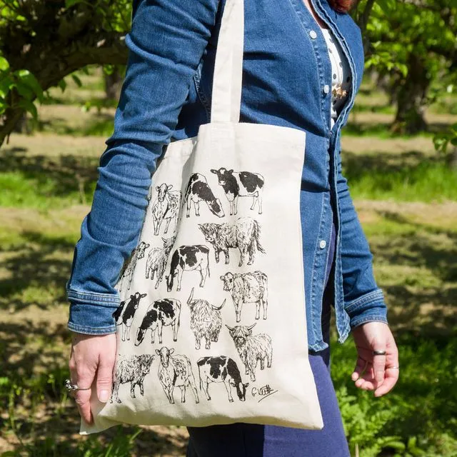 Cows Screen Printed Cotton Tote Bag | Hand Drawn Design by Gemma Keith