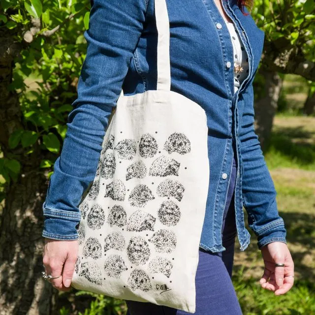 Hedgehog Screen Printed Cotton Tote Bag | Hand Drawn Design by Gemma Keith
