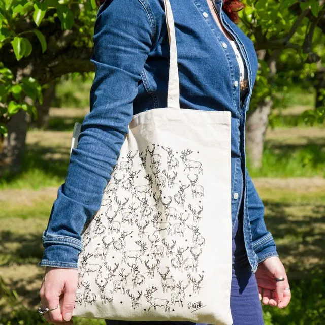 Stags Screen Printed Cotton Tote Bag | Hand Drawn Design by Gemma Keith