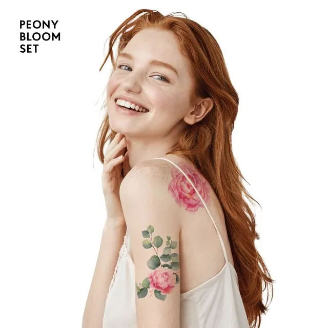 TATTon.me Peony Bloom Set - cool temporary tattoos