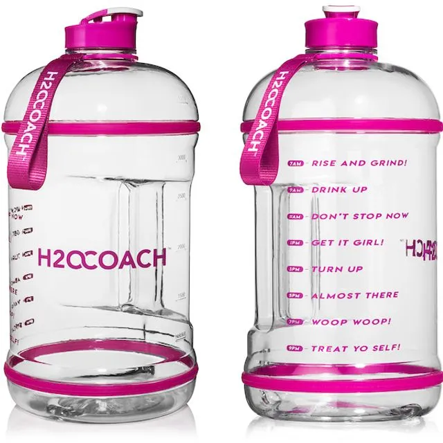 H2OCOACH Transparent w. Pink Gallon Water Bottle - BPA Free - 128 Oz