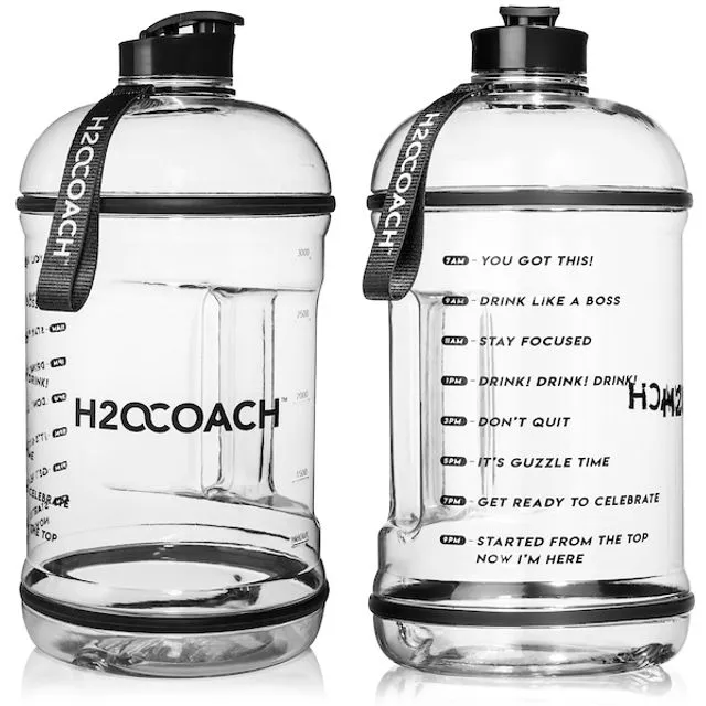 H2OCOACH Transparent w. Black Gallon Water Bottle - BPA Free - 128 Oz