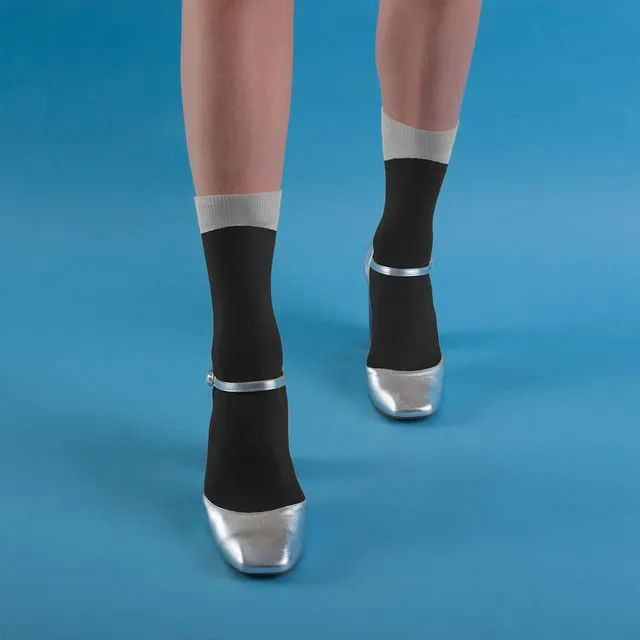 Black Ankle Socks with Grey Angled Cuff - Adult