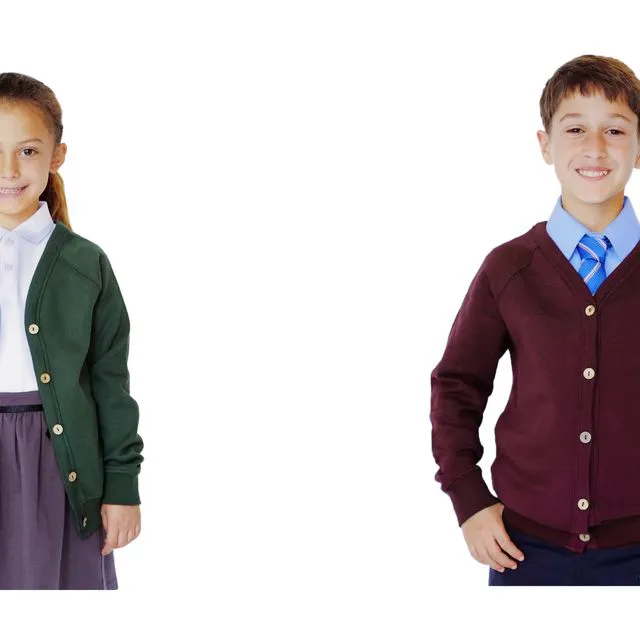 100% Organic Cotton Unisex School Cardigan (sizes 5-6, 7-8)