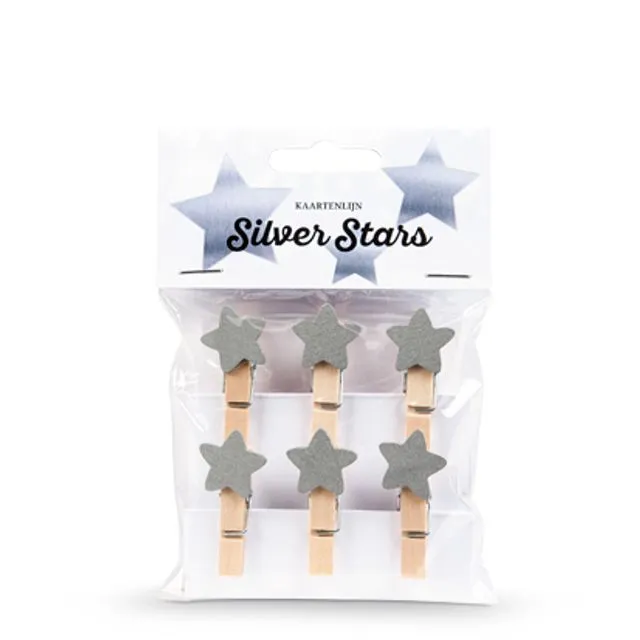 Card Line Peg Set - Natural Silver Stars