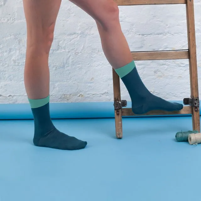 Legion Blue Ankle Socks with Mint Angled Cuff - Adult