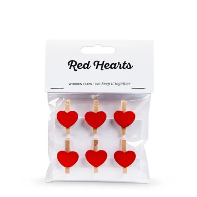 Mini Pegs Wooden Hearts - Red