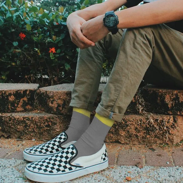 Grey Ankle Socks with Mustard Angled Cuff - Adult MEN