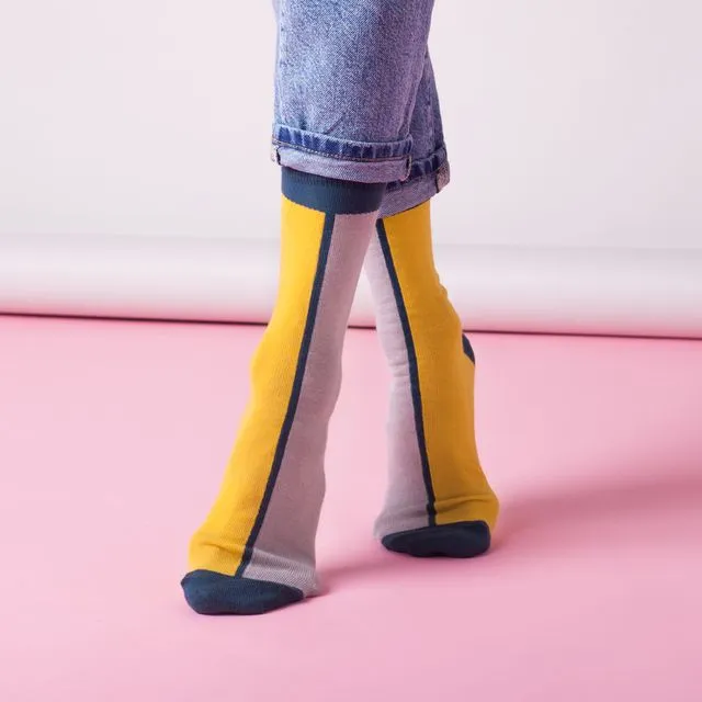 Contrast Ankle Socks in Mustard - Adult