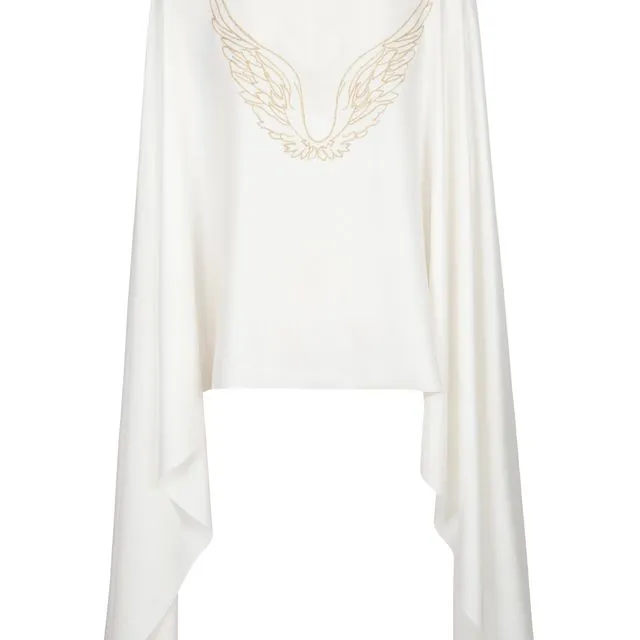 Angel Gabriel Ivory Embroidered Wings Wrap Scarf for Communication, Family & Creativity