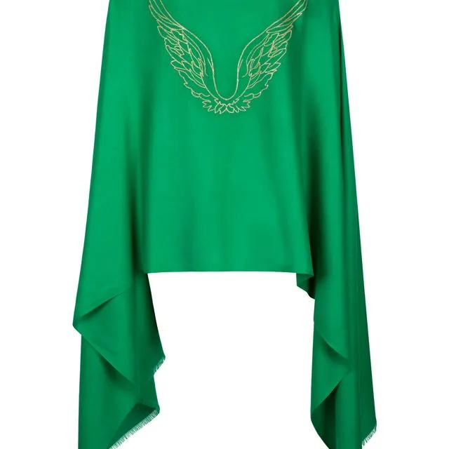 Angel Raphael Green Embroidered Wings Wrap Scarf for Healing, Travel & Guidance