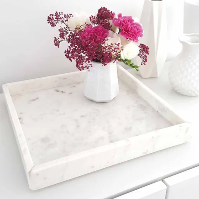 Marble tray square white