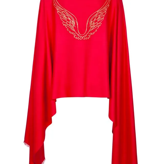 Angel Uriel Red Wrap Embroidered Wings Wrap Scarf for Inspiration, Study & Success