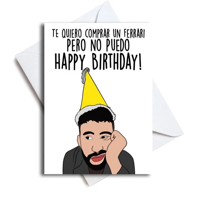 Bad Bunny Birthday Card | Maldita Pobreza | Bad Bunny Card In Spanish | Yo Quiero Comprarle Un Ferrari