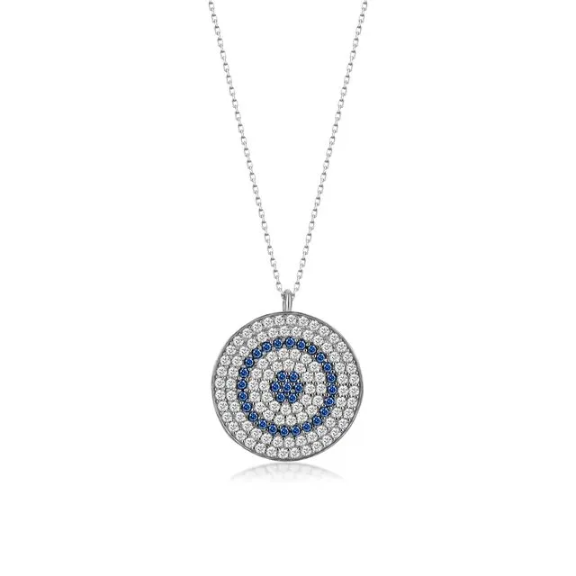 Sterling Silver Double Line Evil Eye Round Necklace