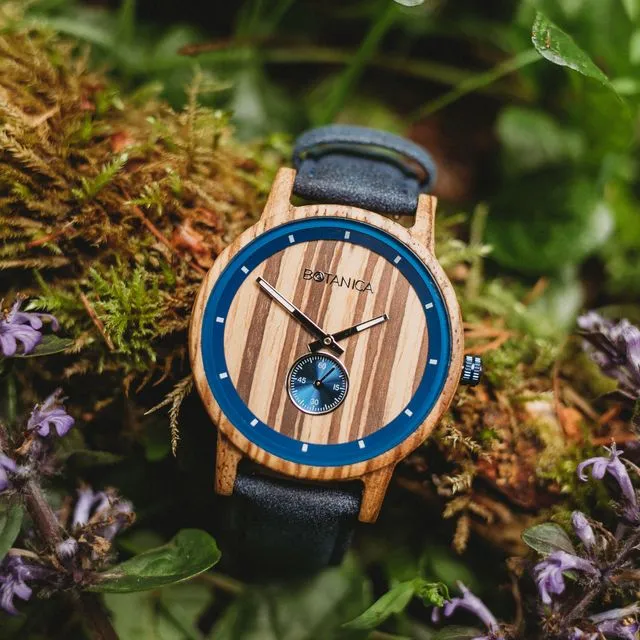 Botanica Watches |Sycamore| Zebrano Wood Face with Vegan Navy Strap