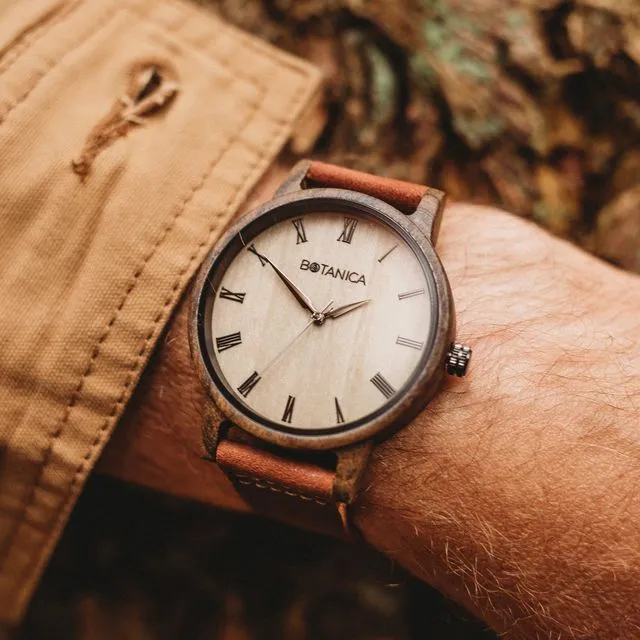 Botanica Watches | Cedar |Sandal Wood Face with Real Soft Leather Brown Strap