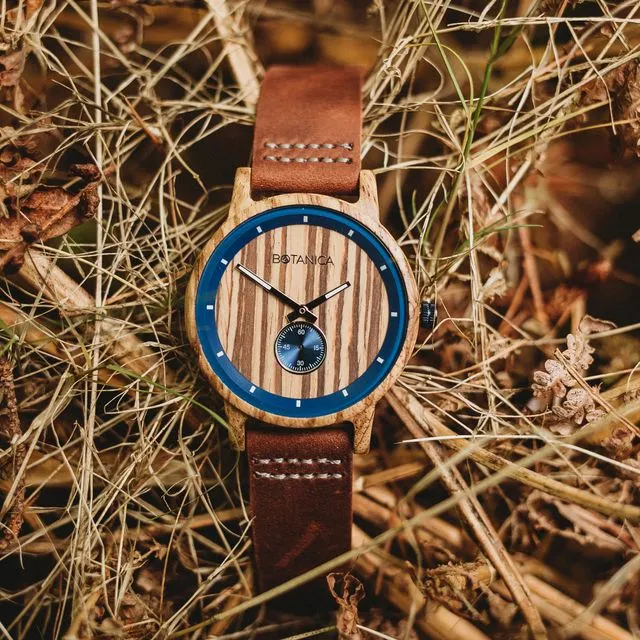 Botanica Watches |Sycamore| Zebrano Wood Face with Real Soft Leather Brown Strap