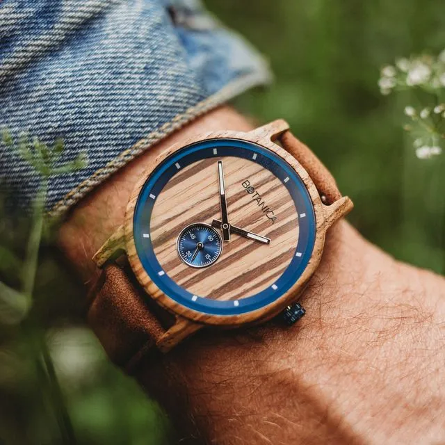 Botanica Watches |Sycamore| Zebrano Wood Face with Vegan Tan Strap