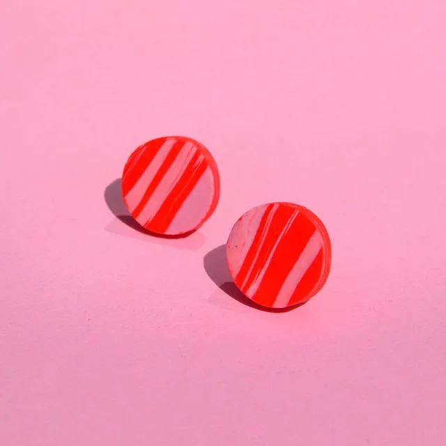 Pink and Red Marble Stud Earrings