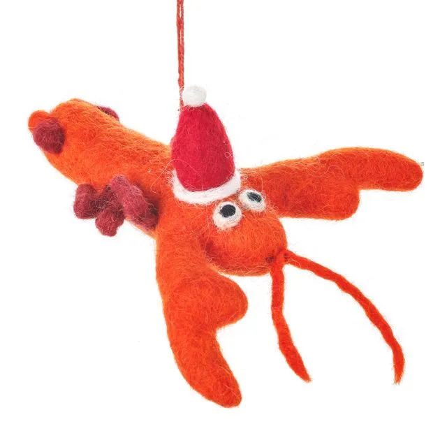 Handmade Felt Festive Lobster Hanging Christmas Decoration