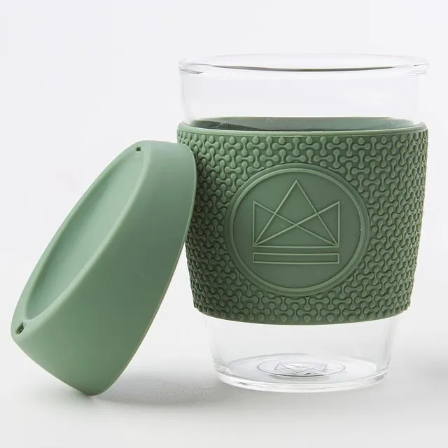 Neon Kactus Reusable Glass Coffee Cup - Happy Camper 12oz