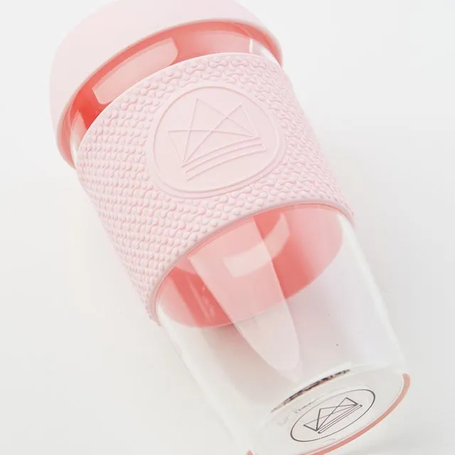 Neon Kactus Reusable Glass Coffee Cup - Pink Flamingo 16oz
