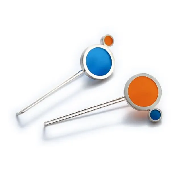 Nuclea – Drop Earrings, Blue with Orange