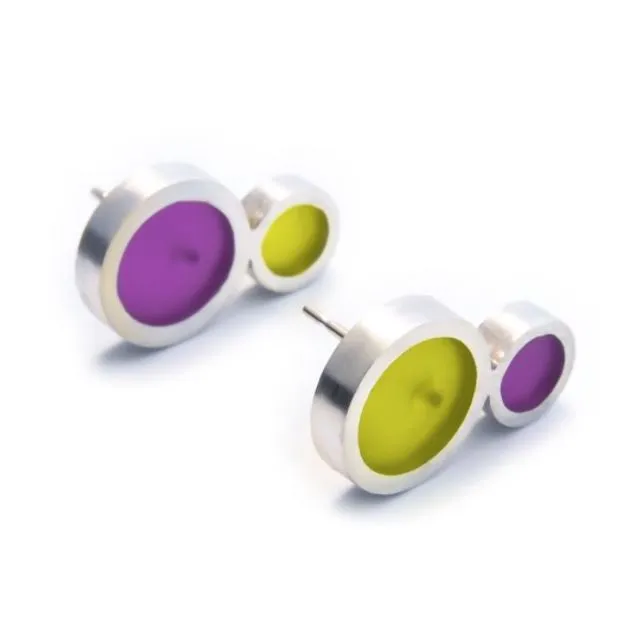 Small Nuclea – Stud Earrings, Purple with Lime Green
