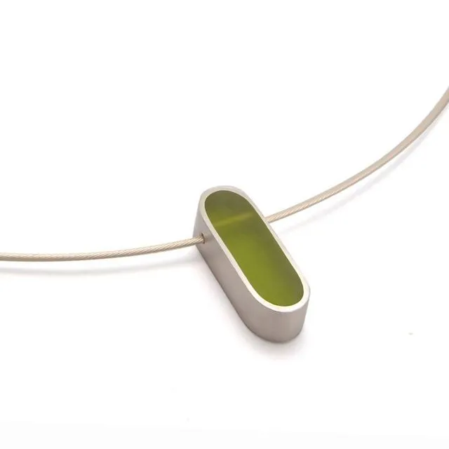 Oblong Silver and Resin Pendant, Apple Green