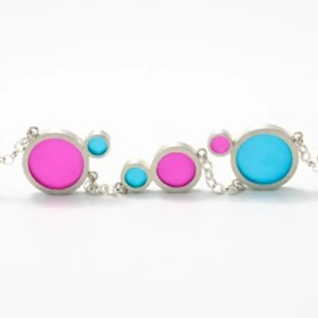 Silver and Resin Bracelet, Pink with Ice Blue