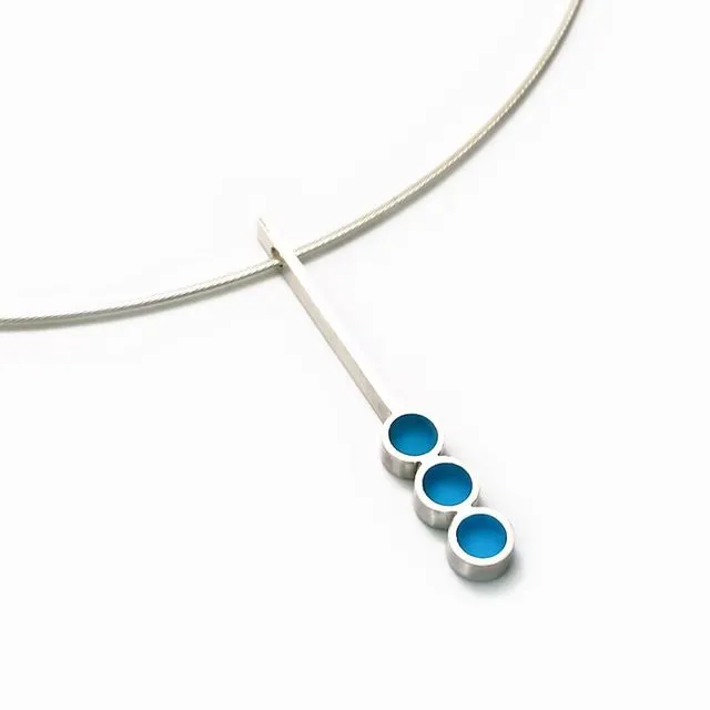 Silver and Resin Pendant – 3 circles, Ice Blue