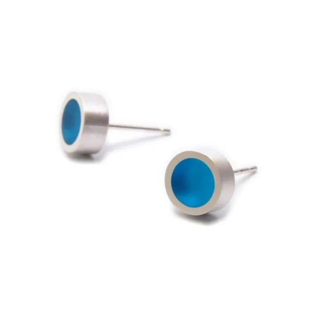 Silver and Resin Stud Earrings, Ice Blue