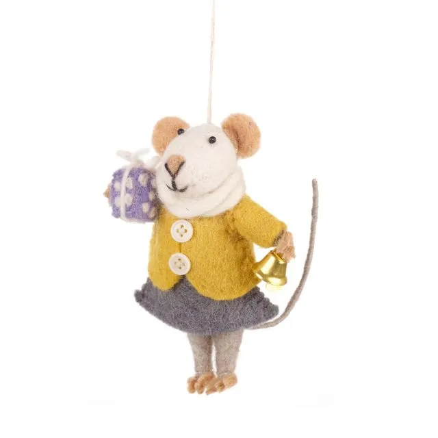 Handmade Felt Agnes Mouse Christmas Hanging Decoration