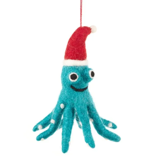 Handmade Felt Christmas Octopus Hanging Decoration