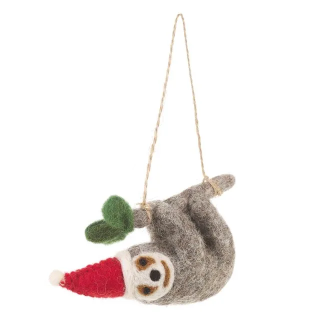 Handmade Needle Felt Christmas Sloth Hanging Decoration