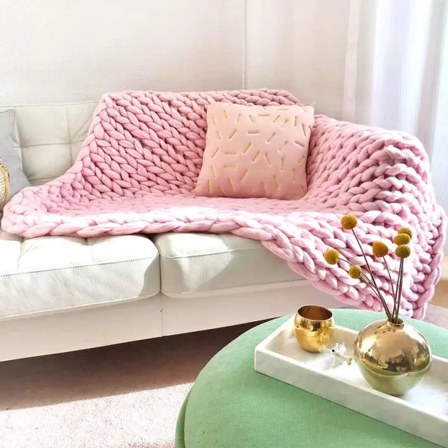 XL Wool Blanket Cosima Chunky Knit Babypink Medium