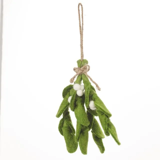Handmade Needle Felt Mistletoe Sprig Hanging Decoration