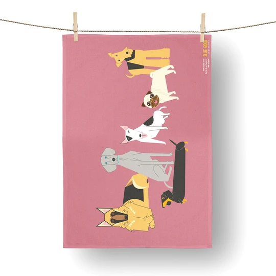 Doggy Friends Organic Cotton Tea Towel (Pink)