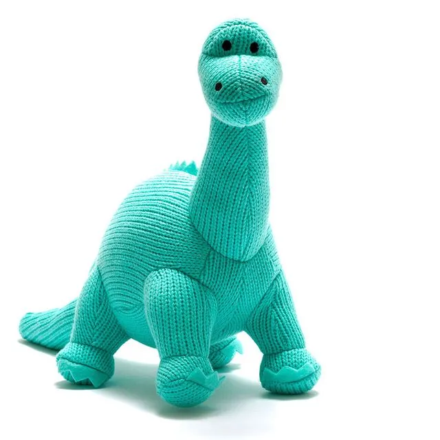 Knitted Ice Blue Diplodocus Dinosaur Soft Toy