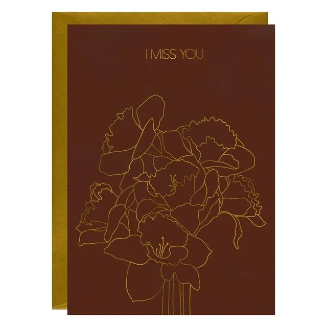 Tulip I Miss You Gold Foiled Greeting Card