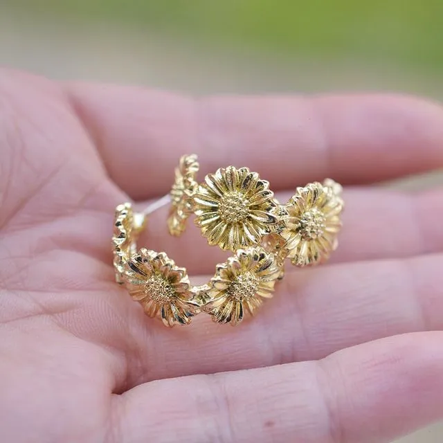 18k gold plated floral open hoops