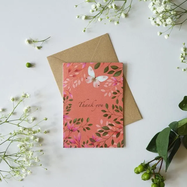 Single Butterfly and Blossom - Thank You Card