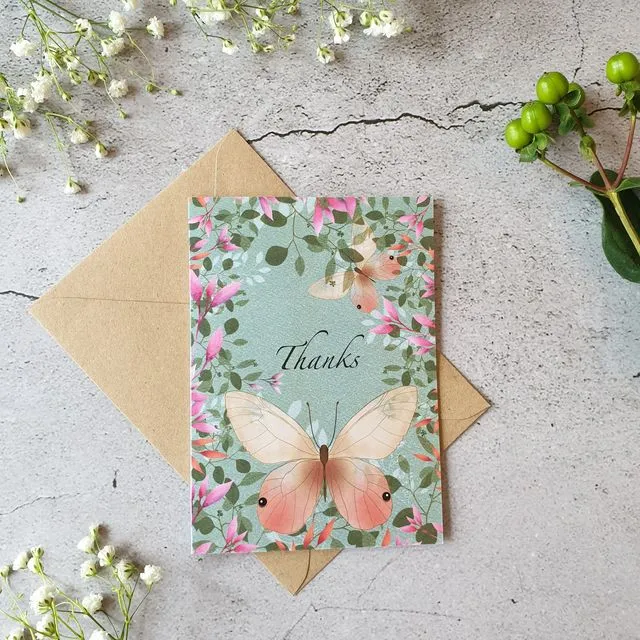 Butterflies and Blossom -Thanks Card - Pack of Six