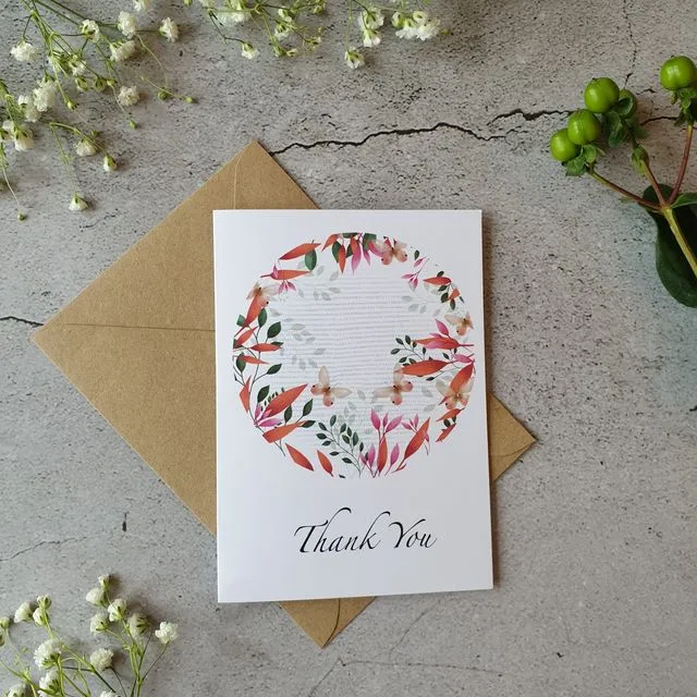 Butterflies and Blossom - White - Thank You Wreath X 6 Cards