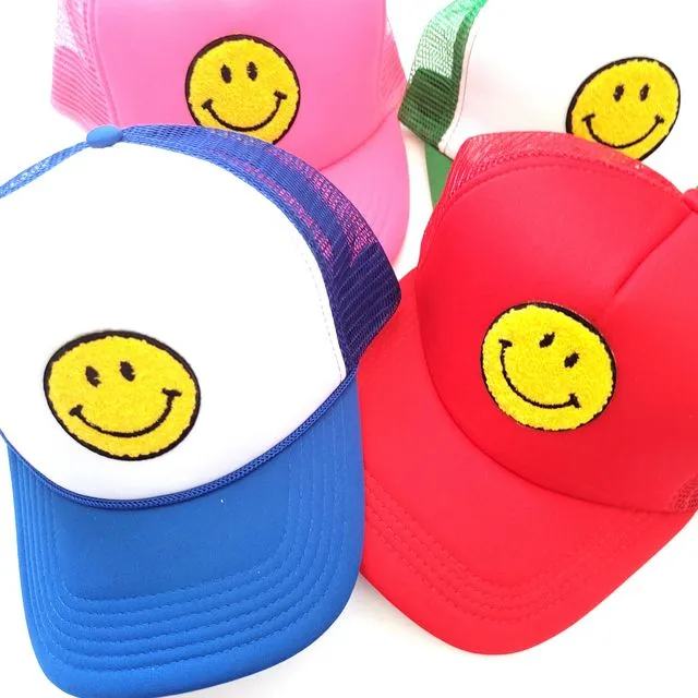 Smiley Face Trucker Hat - All Pink