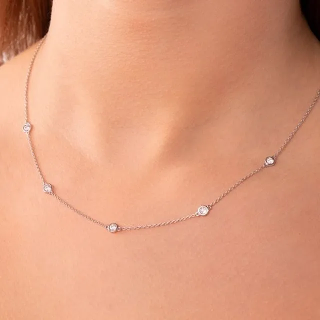 Scattered Stars 5 Diamond Dangle Necklace in Sterling Silver
