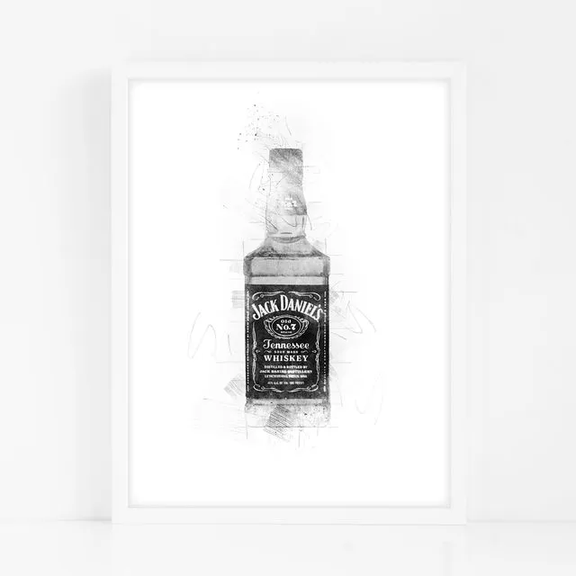 Jack Daniels Whiskey Bottle - Black Home Decor Print
