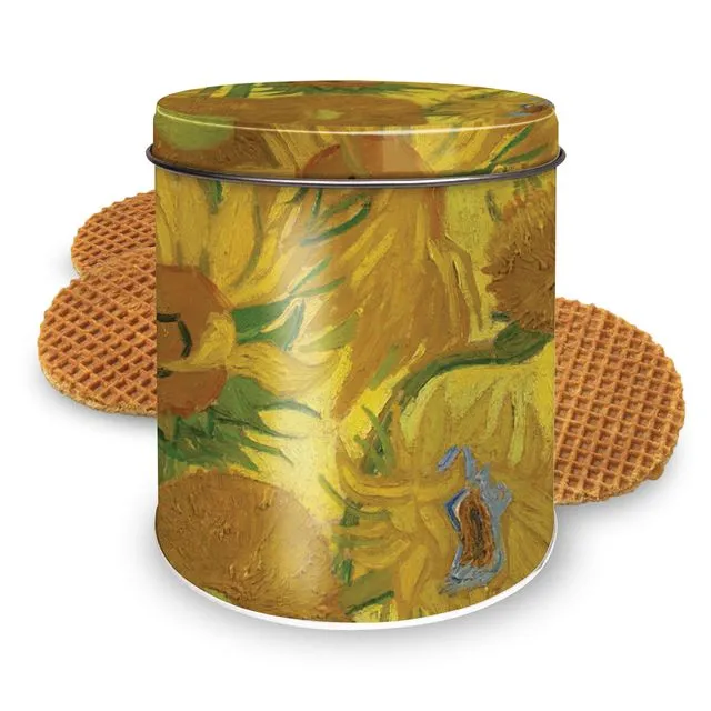 Round tin Van Gogh Sunflowers with Syrup Waffles