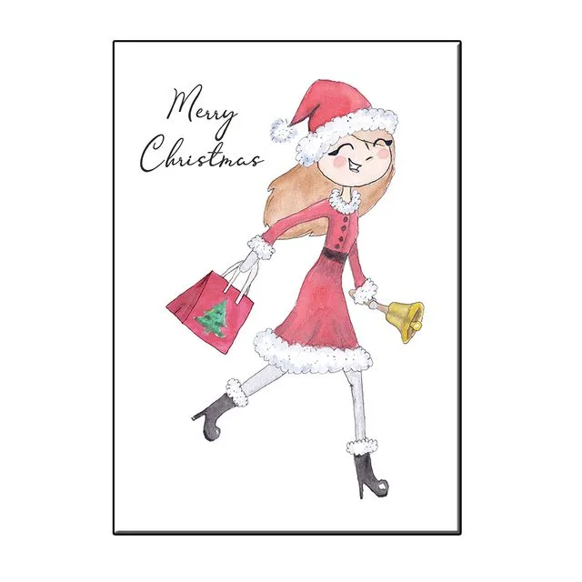 A6 SANTA GIRL WITH BELL CHRISTMAS GREETING CARD